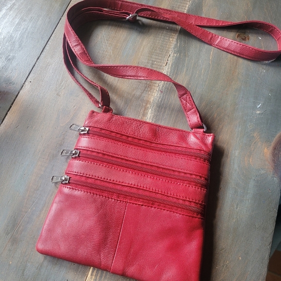 Red Genuine Leather Small Crossbody Bag - Picture 1 of 4